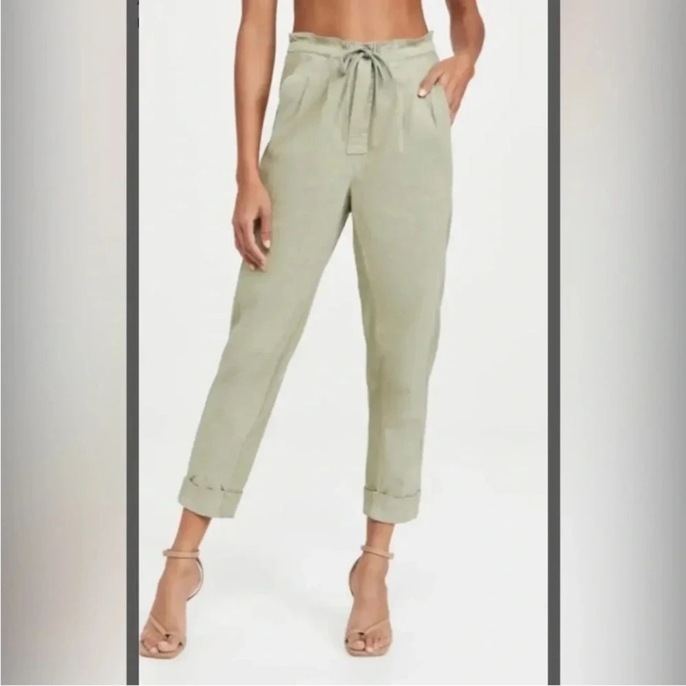 Alice + Olivia Paperbag Waist Pants Green High Rise Tie Waist Tapered Designer
